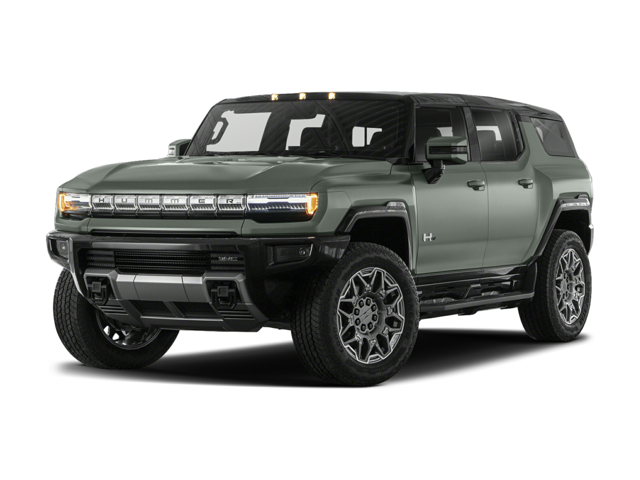 Front driver side view of a metallic grey 2025 GMC Hummer EV SUV