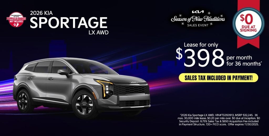 2026 Kia Sportage LX AWD – $0 Due at Signing | $398/Month for 36 Months (Tax Included)