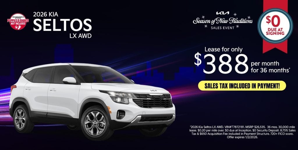 2026 Kia Seltos LX AWD – Lease $388/Month, $0 Due at Inception