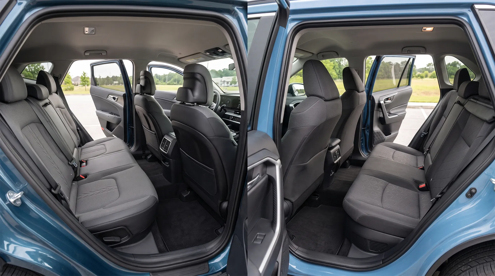 Kia Sportage Hybrid and Toyota RAV4 Hybrid near local Daphne Alabama shopping area