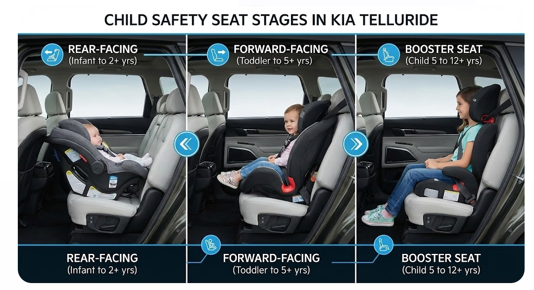 child safety seat stages in kia