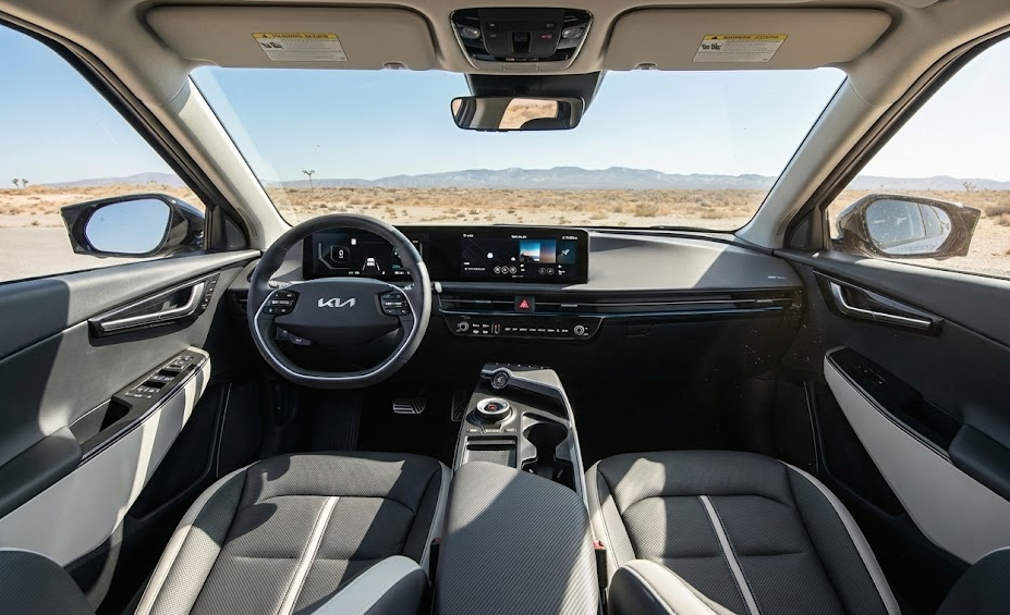 Kia EV6 dashboard and steering wheel with digital display