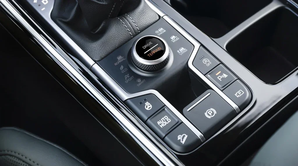 2026 Kia Sorento center console controls and drive mode selector