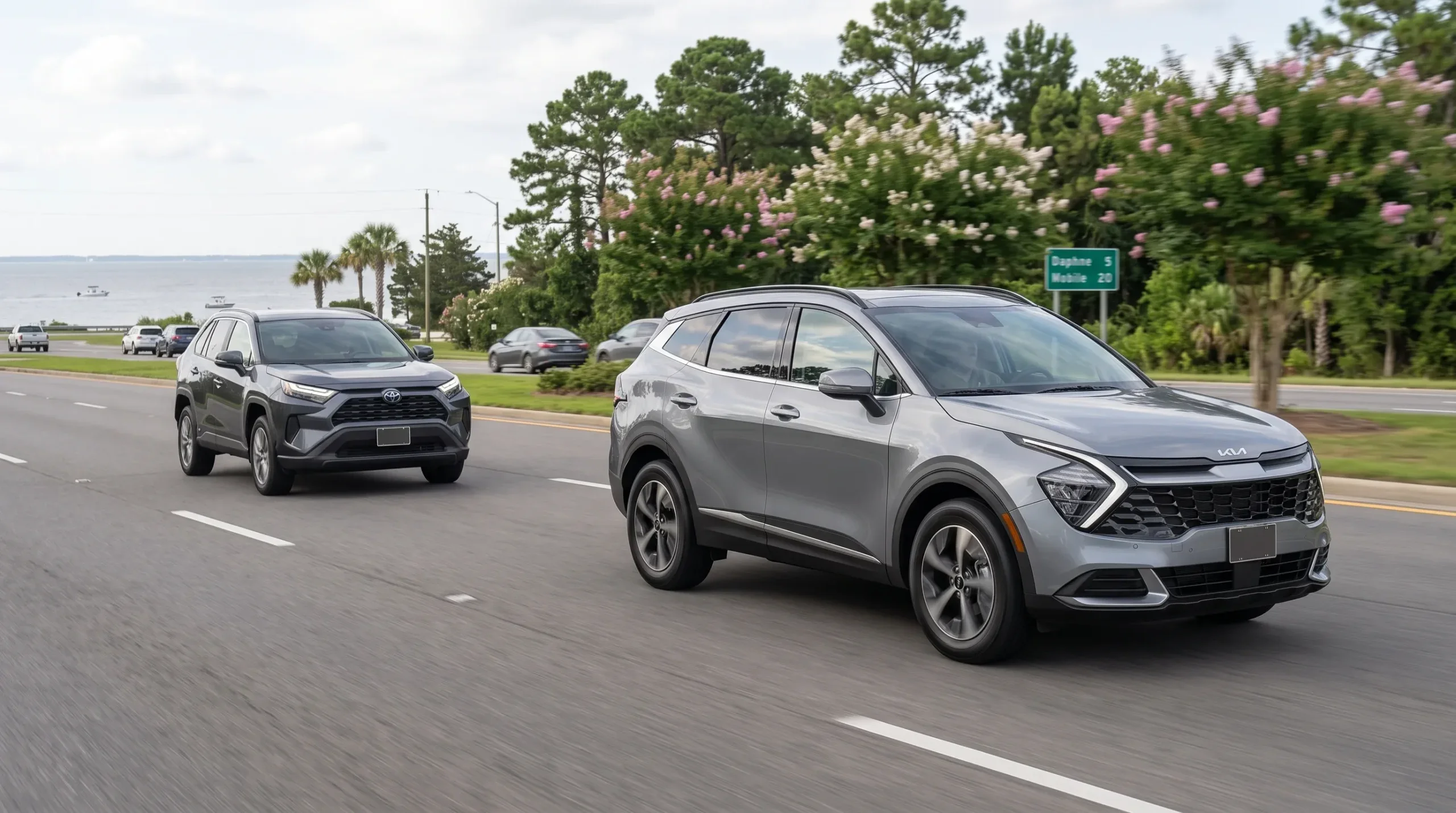 Interior dashboard comparison of the Kia Sportage Hybrid and Toyota RAV4 Hybrid