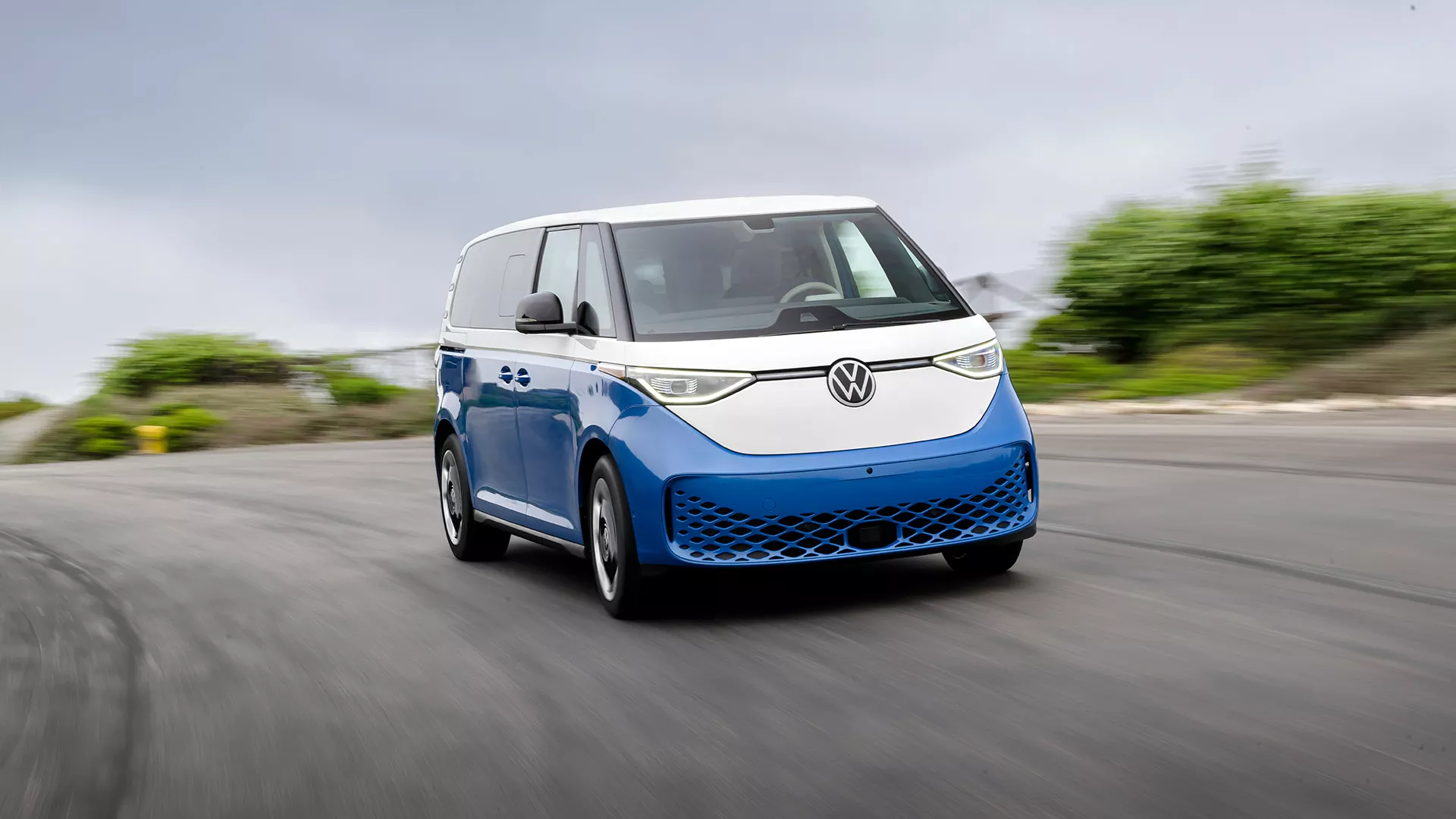 Volkswagen ID. Buzz driving on a coastal road near Daphne AL