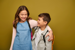 Two siblings embracing each other