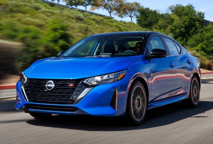A photo of a blue 2025 Nissan Sentra, one of several trims available at Nationwide Nissan in Timonium, Md.