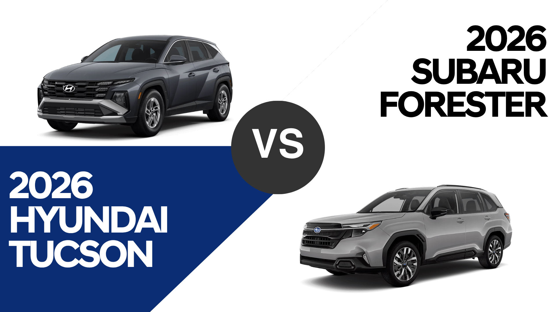 2026 Hyundai Tucson and 2026 Subaru Forester compact SUVs side by side for Conway, Arkansas, shoppers