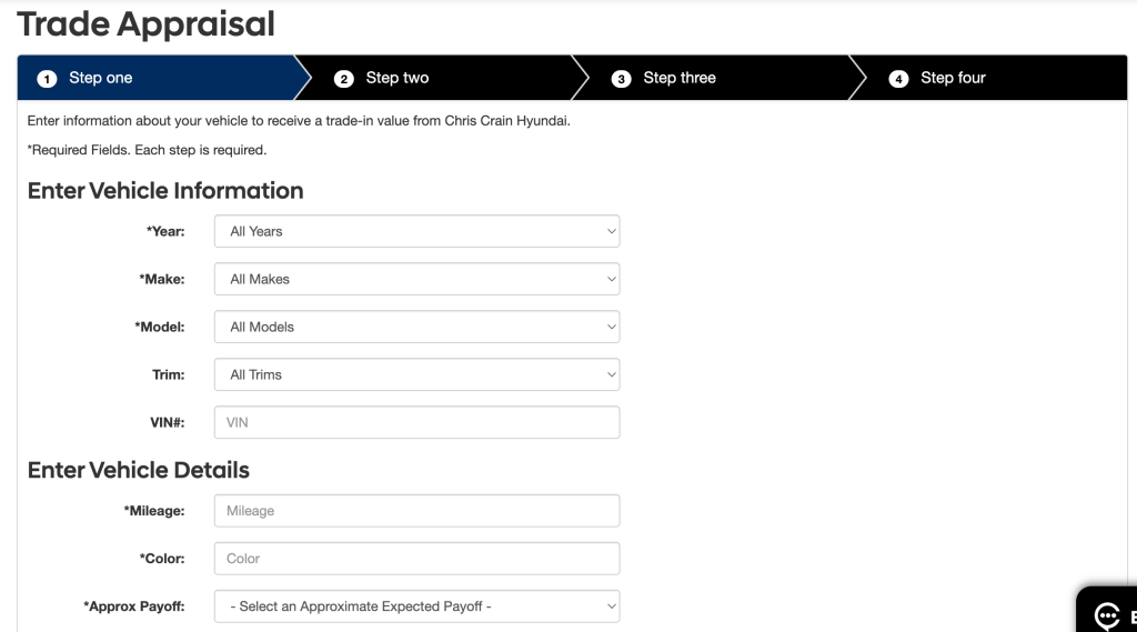 Chris Crain Hyundai's Trade Appraisal Tool