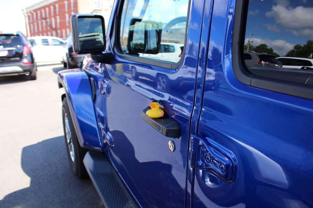 Jeep Wrangler with a rubber duck on the door handle