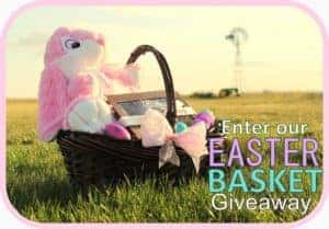 Easter basket filled with goodies sitting in the grass