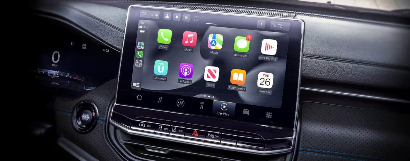 Infotainment screen in a 2026 Jeep Compass.