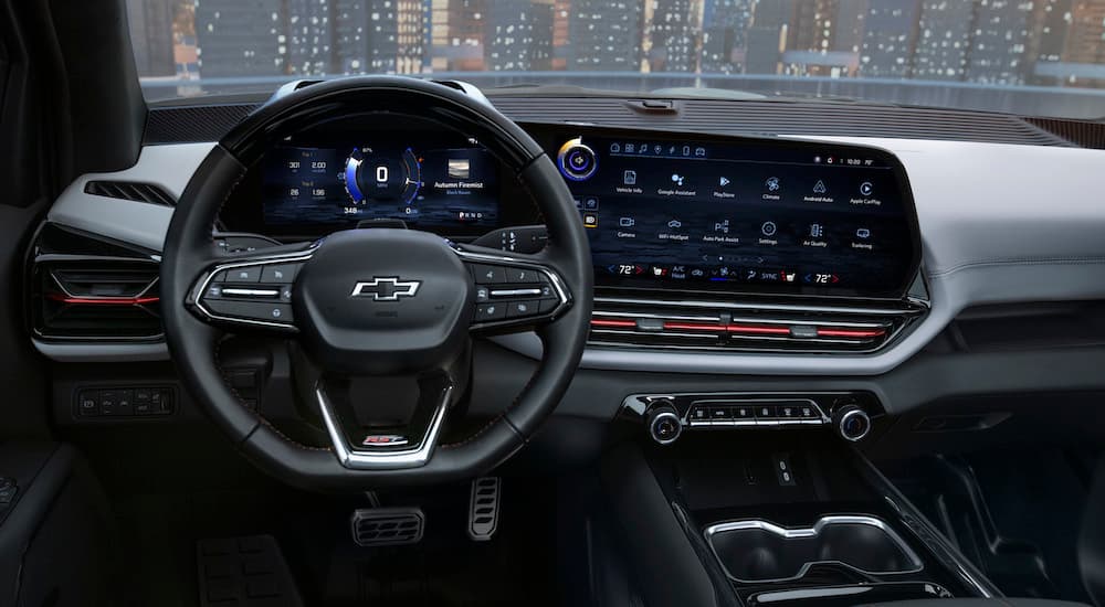 The interior of a 2025 Chevy Silverado EV RST is shown from the drivers seat.