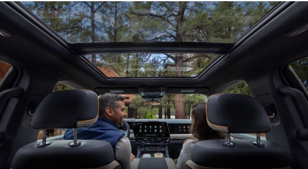 The interior panoramic moonroof on a 2027 Chevy Silverado 1500.