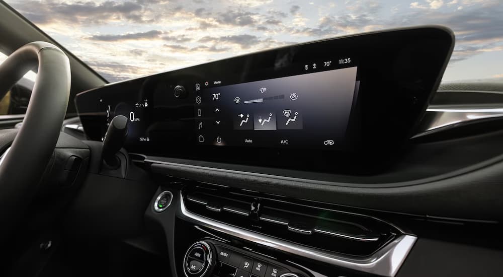 A close-up of the infotainment screen in a 2024 Buick Envista ST at a Buick dealer near Owosso.