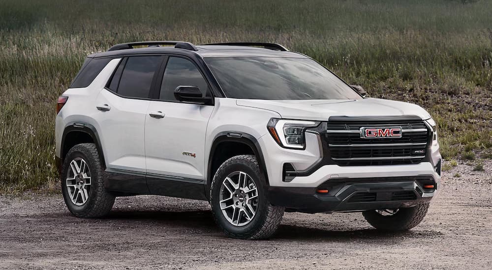 A white 2026 GMC Terrain AT4 parked off-road