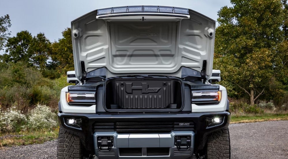 Close-up of the frunk on a 2025 GMC Hummer EV.