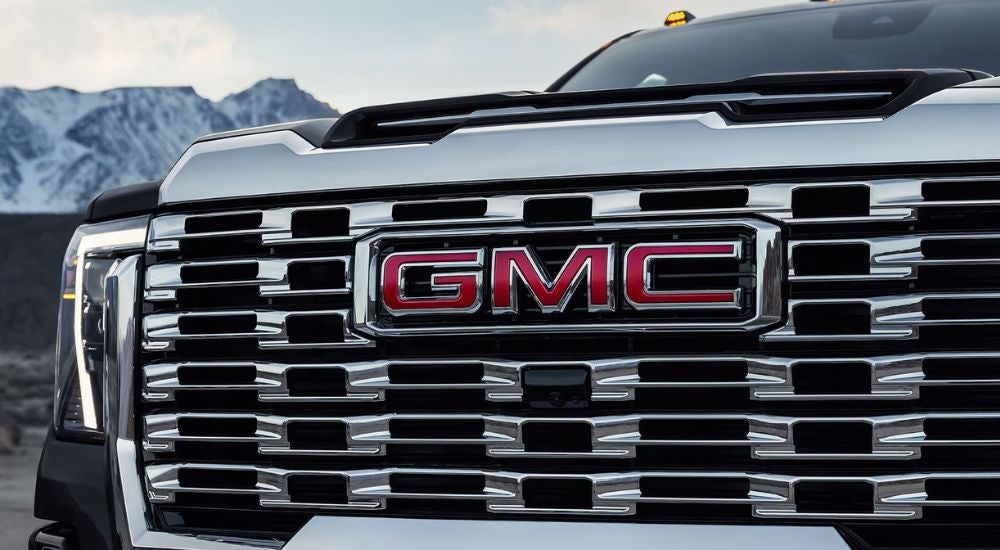 Close up of the grille on a Black 2026 Sierra 2500 HD.