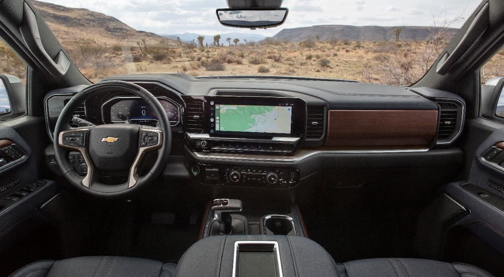 The black interior of a 2024 Chevy Silverado 1500 High Country.