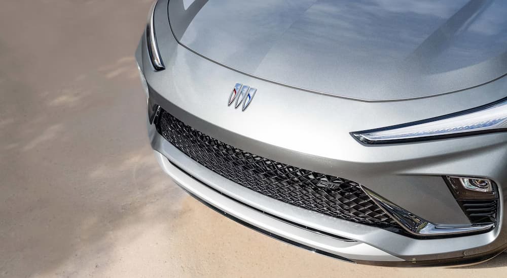 Close-up on the hood of a grey 2025 Buick Envista.