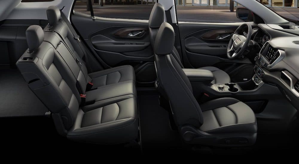 The black interior of a 2023 GMC Terrain SLT.