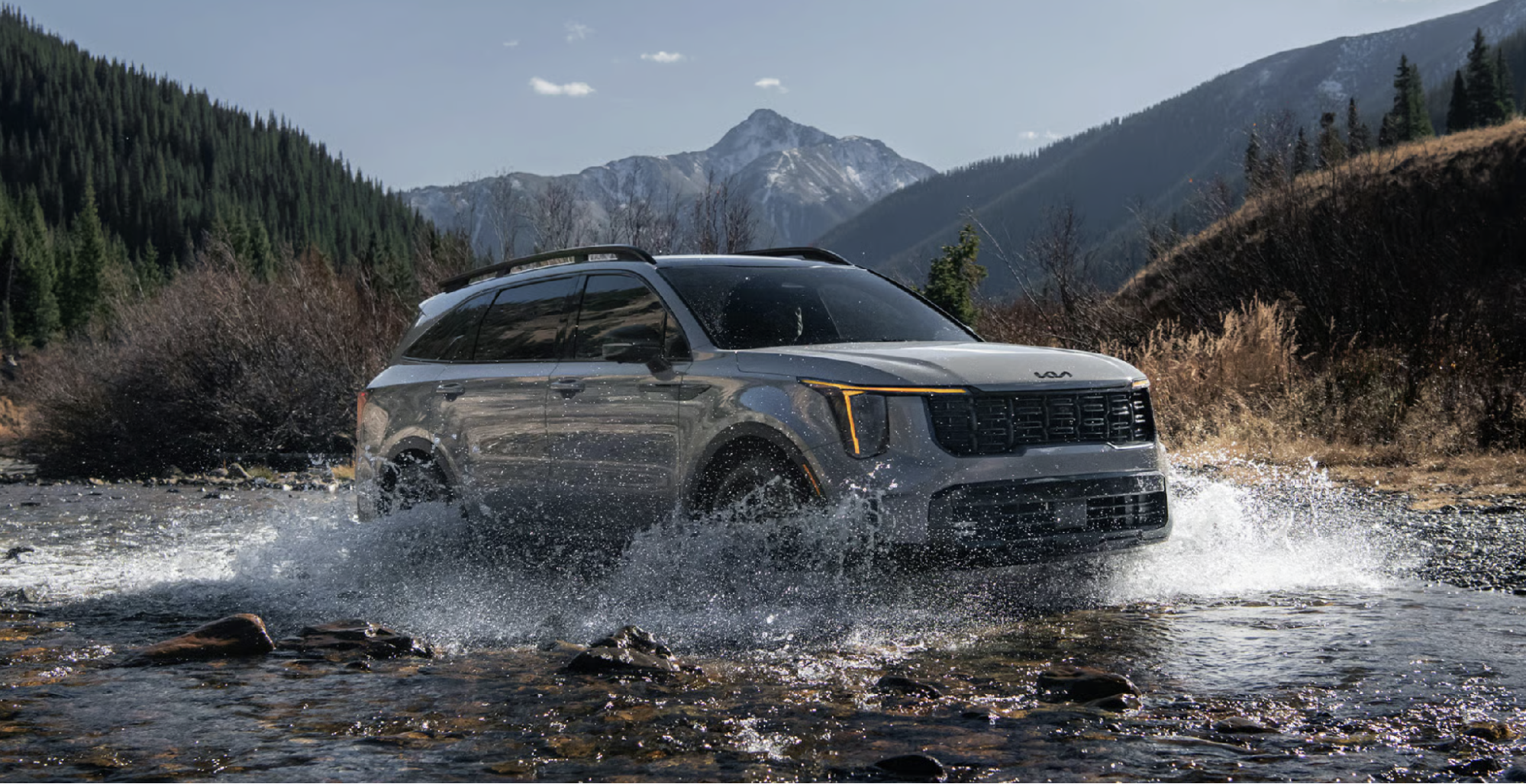 The 2026 Kia Sorento High-utility roof rails shown on X-Pro SX Prestige AWD in Wolf Gray