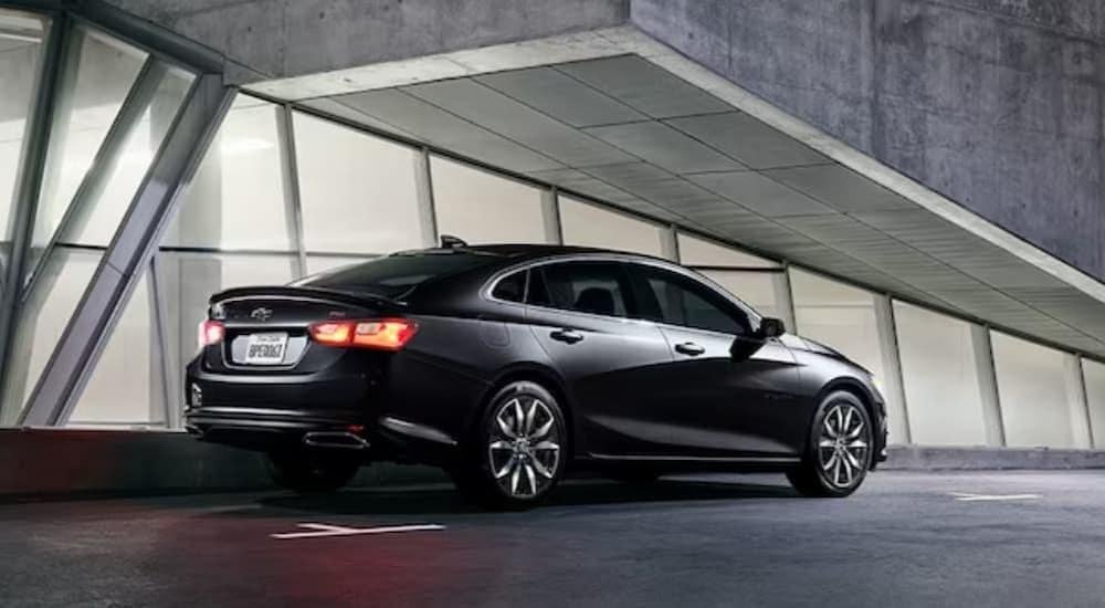 A black 2024 Chevy Malibu Midnight Edition is shown parked at a Chevy dealer near Florence, KY.