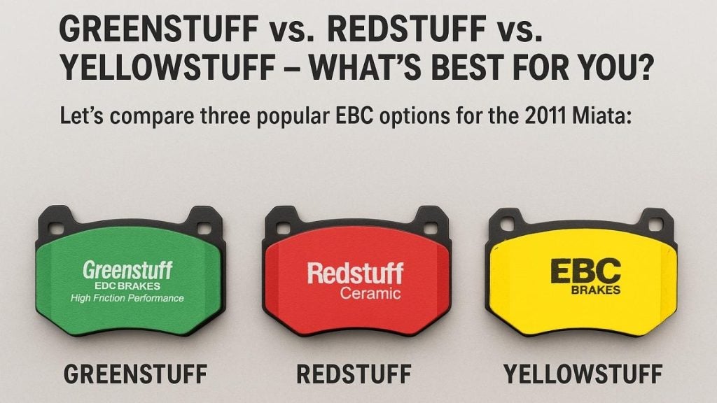 Greenstuff vs. Redstuff vs. Yellowstuff – EBC Brake Pad options for the 2011 Mazda Miata