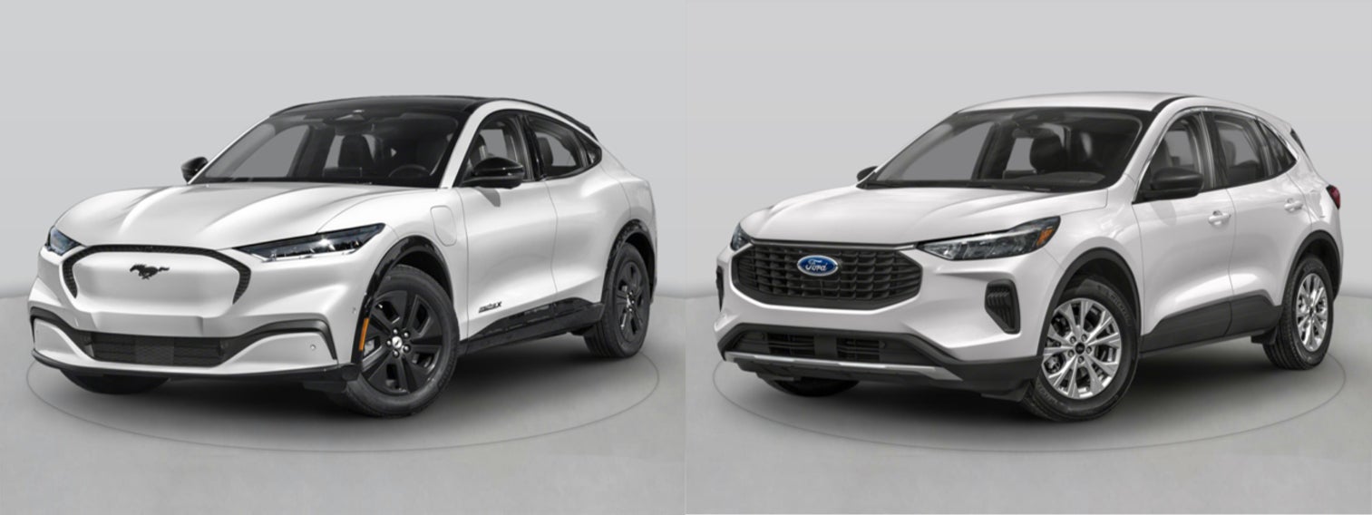 A photo of a 2025 Ford Mustang Mach-E and a 2025 Ford Escape