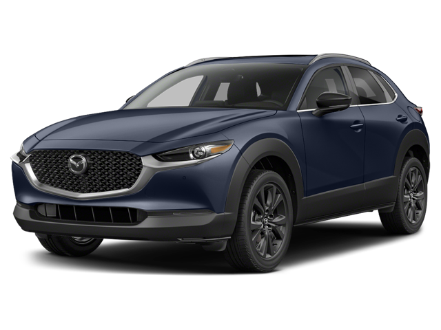 A crystal blue mica 2024 Mazda CX-30 in the 2.5 Turbo Premium Plus Package.
