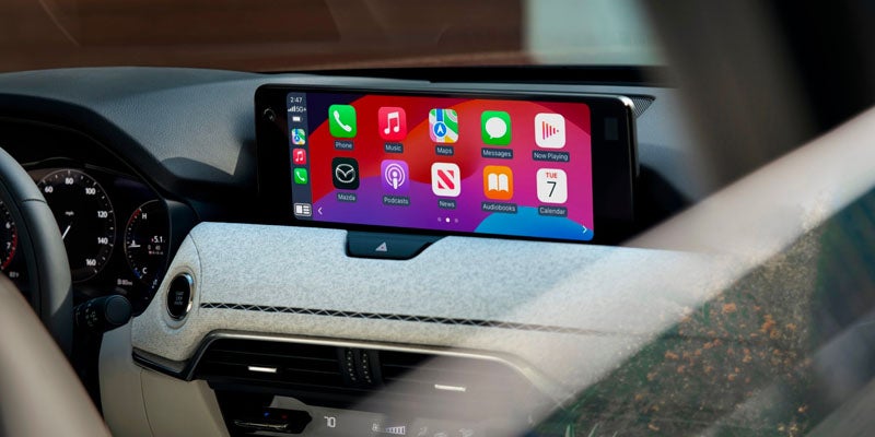 The touchscreen interface for the infotainment system technology in the latest Mazda vehicles for 2025.