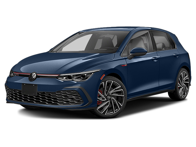An Atlantic Blue Metallic Volkswagen Golf GTI hatchback