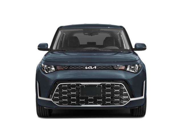 A dark blue Kia Soul displayed head-on. 