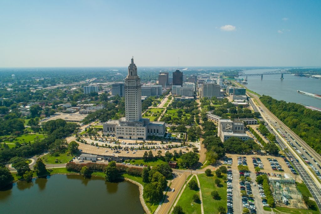 A drone shot of Baton Rouge, LA. - Genesis of Baton Rouge