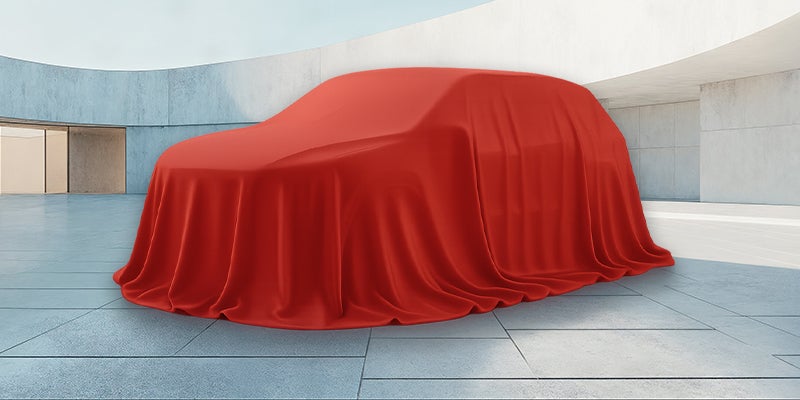 A Nissan SUV vehicle hidden under red covers.