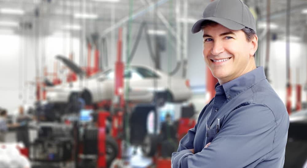 A technician in a garage.