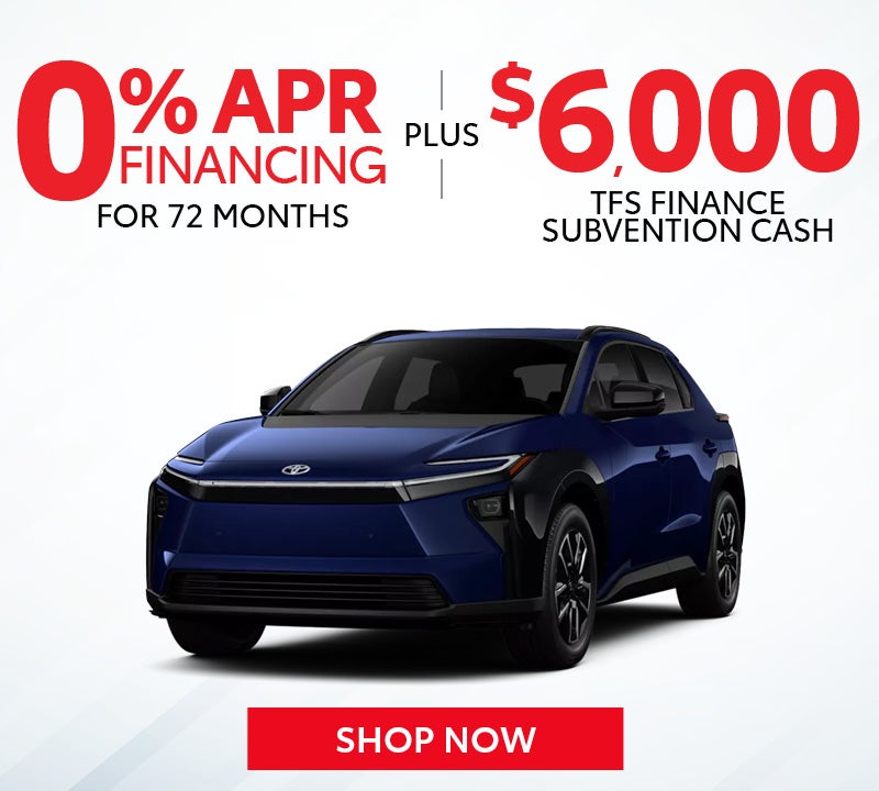 NEW 2026 Toyota bZ XLE 0% Financing for 72 Months Plus $6,000 TFS Finance Subvention Cash