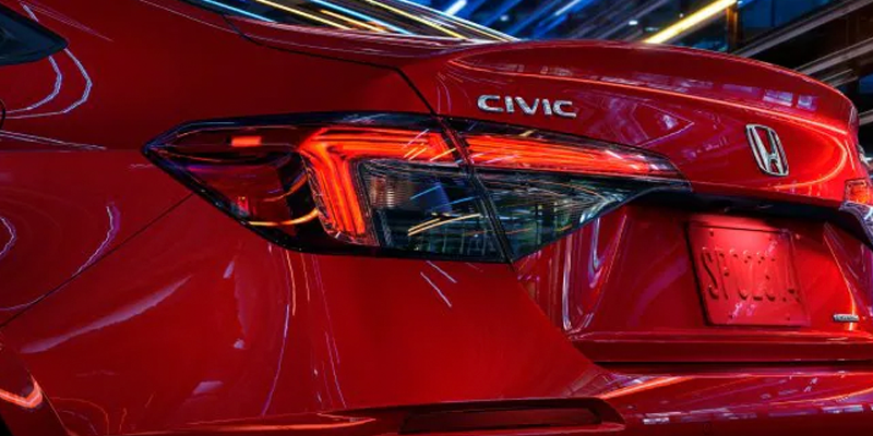 New 2026 Honda Civic Sedan Hybrid in it's Stunning back profile