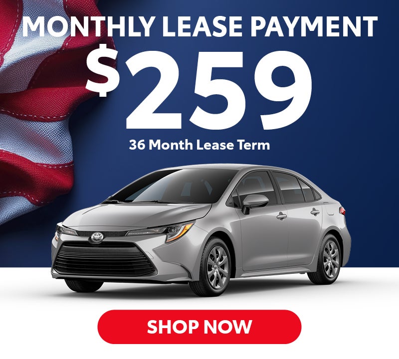 New 2026 Toyota Corolla LE
Monthly Lease Payment $259
36 Month Lease Term