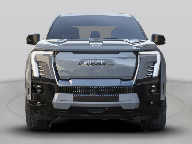 The front of a black GMC vehicle