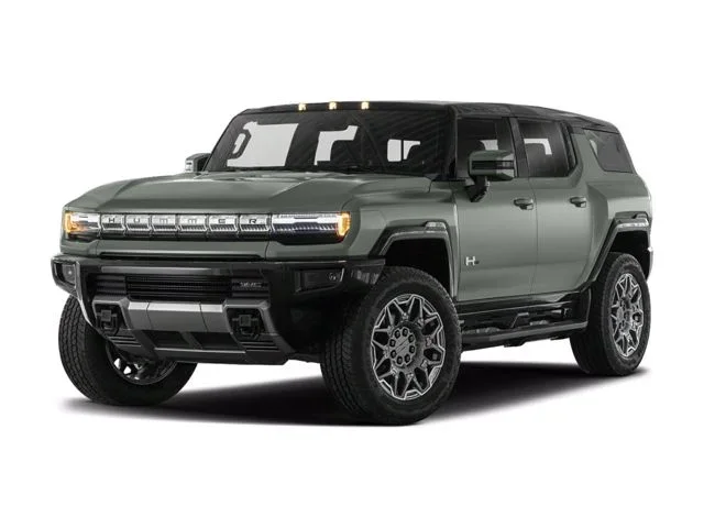 A green GMC Hummer SUV in a white background