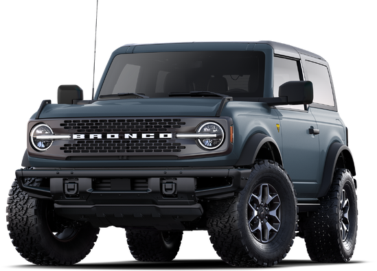 A grey blue 2024 ford bronco with no background 