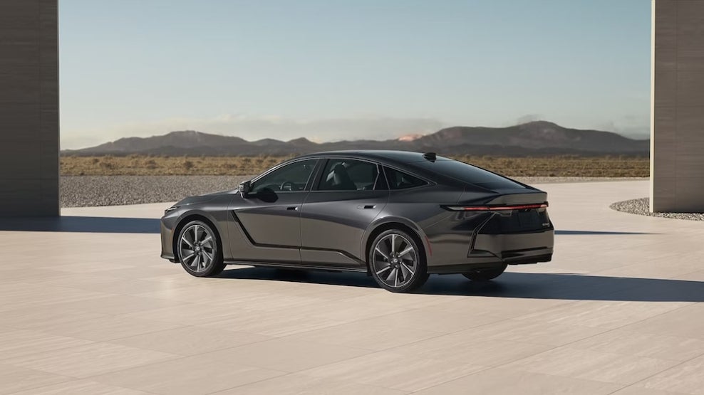 A gray 2026 Lexus ES sedan parked near the desert