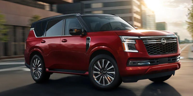 New 2026 Nissan Armada in Red color in its side profile stopped by