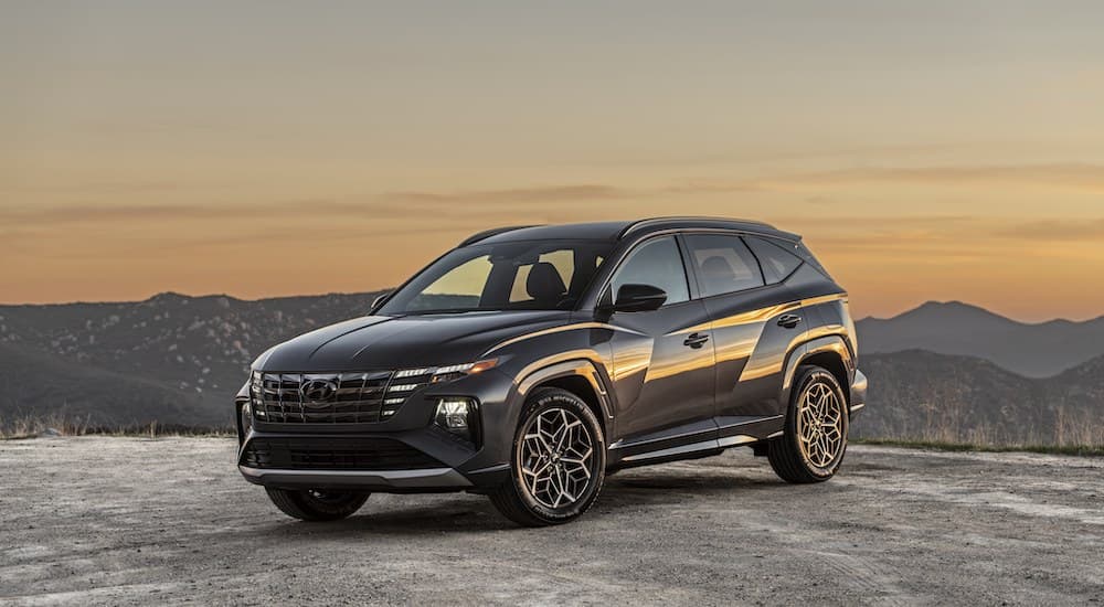 A black 2022 Hyundai Tucson N-Line parked and angled left.