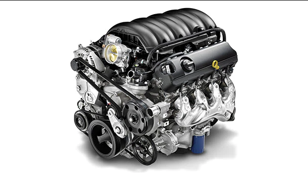 Isolated shot of 6.2-liter EcoTec3 V8 engine of GMC Sierra