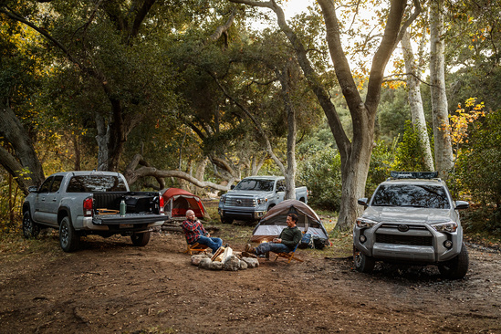 Different Toyota models in camping trip