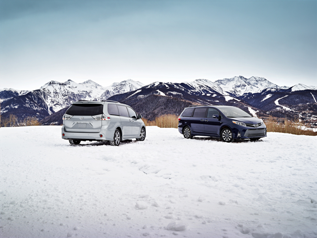 Silver and Blue Toyota Seven Seat Vehicles in the Snow