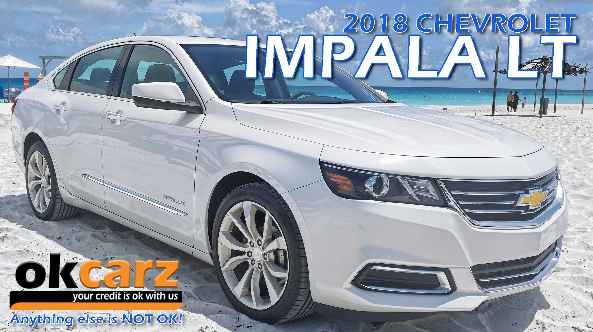 A Sumit White 2018 Chevrolet Impala LT on a bright Florida beach