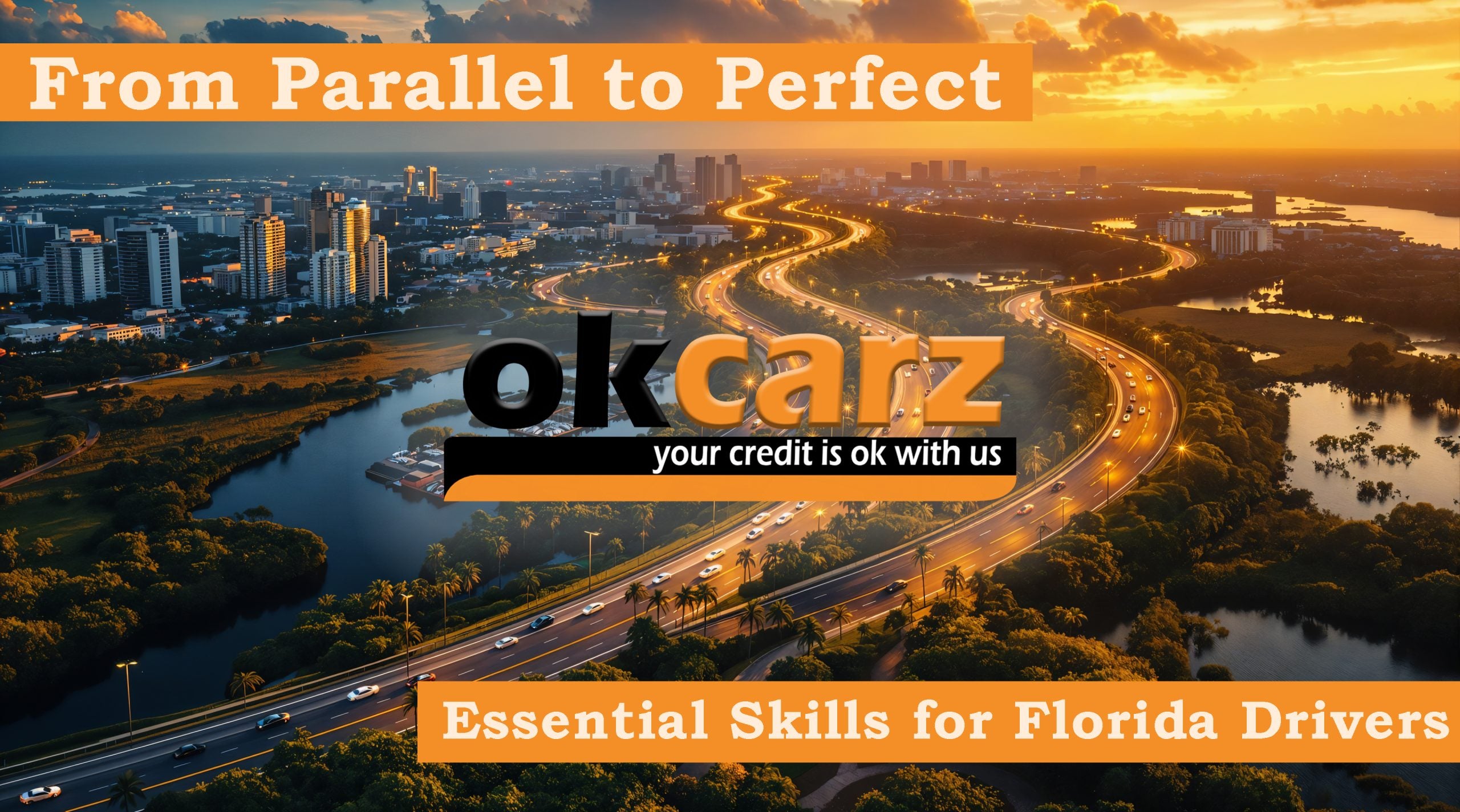 Aerial view of a winding Florida highways stretching through a diverse landscape.